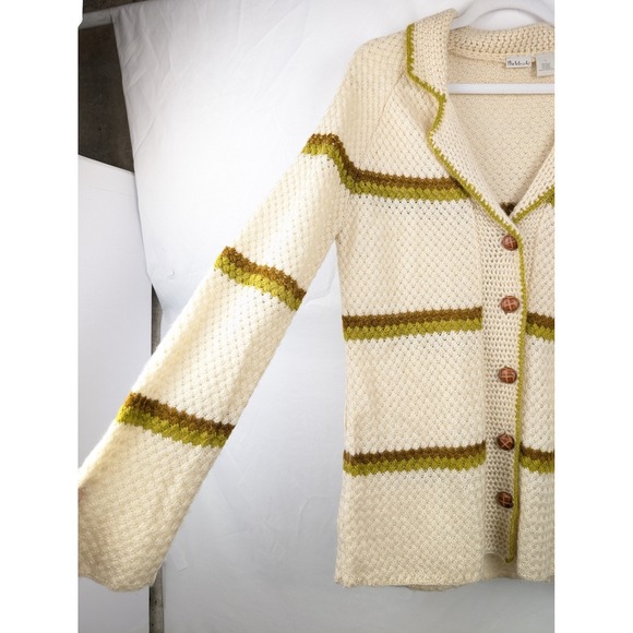 Vtg Mohair Striped Knit Button Cream Cardigan Sweater L Preppy Cottagecore Boho - Picture 3 of 10